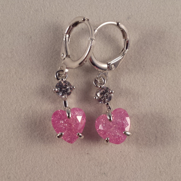 18K White Gold Filled Pink Cherry Heart Diamond Zircon Dangle Earrings 1.71ctw - Picture 3 of 3